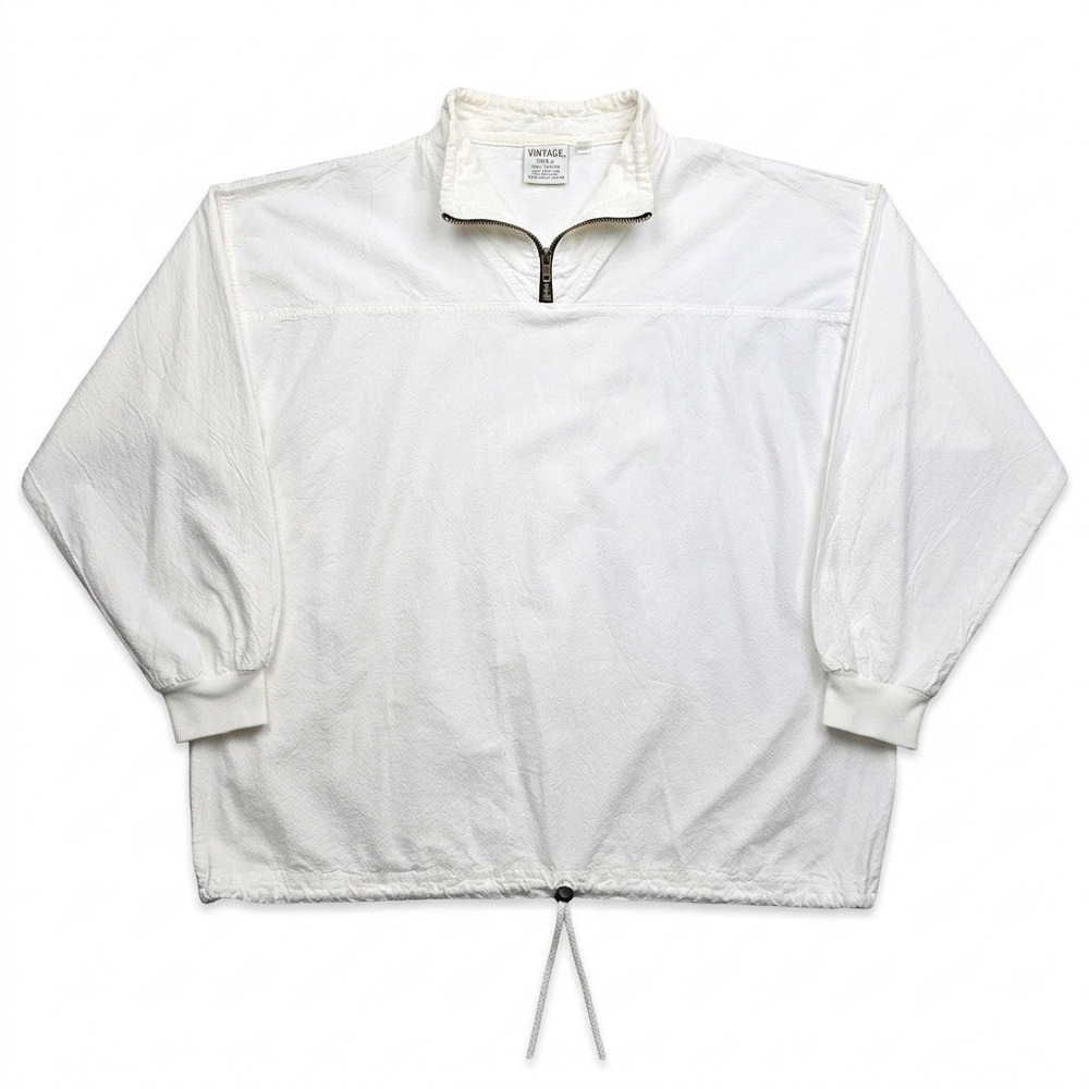 Ezze Wear Vintage Honey-Komb Crinkle Cotton Pullover Shirt Mens Medium White